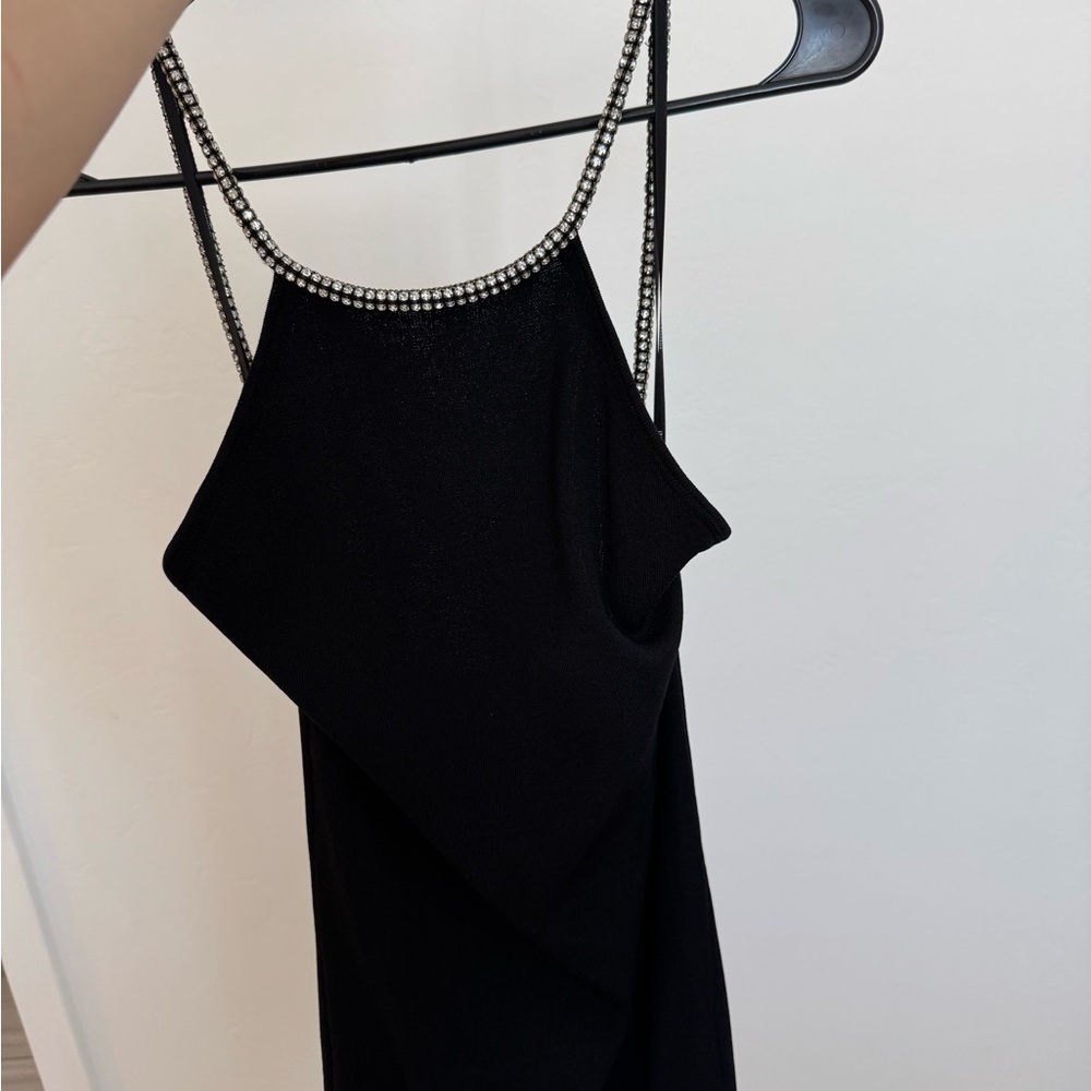 Elegant Black Dress with Rhinestone Straps